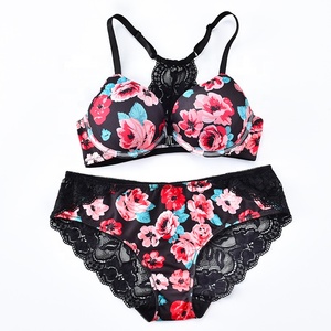 Nouvel Arrivage Ensemble Soutien-Gorge et Culotte Femme Sexy en Dentelle Imprimée à Bretelles Croisées avec Armatures, Lingerie Push-Up Grande Taille - Product Image 4
