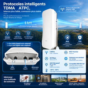 Pont radio IP65 5,8 GHz, pont WiFi 867 Mbps, pont sans fil 5 km, pont sans fil Gigabit pour caméra de surveillance CCTV - Product Image 1