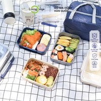 Boîte à lunch rectangulaire portable et réutilisable SB TECH 1000 ml en plastique, micro-ondable, 2 compartiments, finition mate, style coréen, détachable