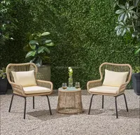 現代的な曲線デザインの優雅なガーデンパティオ2個籐の椅子アクセントテーブル屋外バー家具
