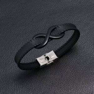 Pulseras Para Hombre Leather s 316L Stainless Steel Unlimited Symbol <b>Infinity</b> Leather for Men Number 8 Leather PU <b>Bracelet</b> - Product Image 4