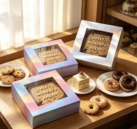 Boîte cadeau rigide de luxe pour biscuits, avec fenêtre transparente, logo personnalisé, biodégradable, impression holographique, haute qualité