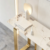 Console étroite minimaliste moderne avec plateau en marbre et base en acier, meuble mural de luxe pour villa, salle à manger, salon, hôtel