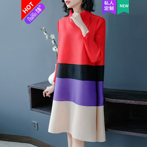Nuevo color de contraste estado collar largo personalizado de tendencia de moda falda coreano vestido para las mujeres - Product Image 2
