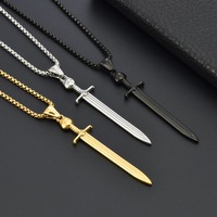 Mode acier inoxydable hommes bijoux 18k or acier inoxydable croix épée pendentif collier poignard pendentif chaîne collier