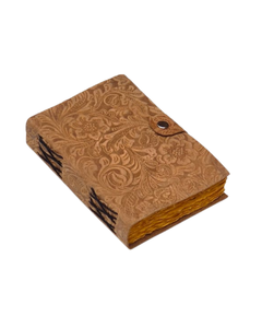 Carnet fait main en cuir gaufré avec bouton tactile, couverture rigide, fermoir, motif floral, fil aquarelle, cadeau vintage, bordure festonnée - Product Image 5