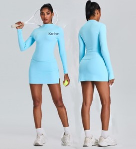 Zomer Dameskleding Hot Sale Fitness Strakke Geplooide Rok Tennispak 2 Stuks Lange Mouw Golf Tennisrokken Sets - Product Image 1