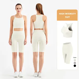 2022 Nieuwste Gym Kleding Voor Vrouwen Workout Set Sport Pak Effen Kleur Leuke Ribber Set