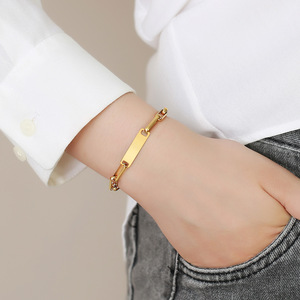 18K Gold Plated Stainless Steel Paperclip Chain Bracelet Blank Engravable Bar Adjustable Extension Chain Unisex Fashion Jewelry - Product Image 3