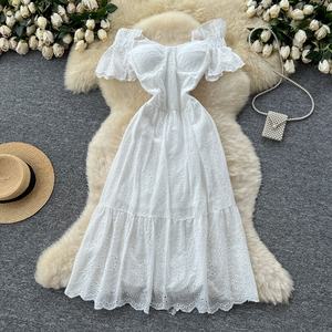 Nuovo stile coreano abito floreale con ricami in pizzo a maniche corte stile stile stile <span class=keywords><strong>donna</strong></span> <span class=keywords><strong>abbigliamento</strong></span> romantico - Product Image 6