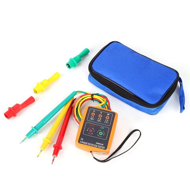 3 Phase Rotation Tester Indicator Detector Meter with LED and Buzzer ABS Plastic Standard Accuracy