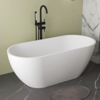 Baignoire autoportante ovale moderne de 67 pouces en pierre artificielle blanche écologique, surface solide, 1700 mm, pour projet de villa