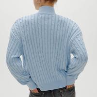 Fabricant de tricots sur mesure, veste décontractée à manches longues, col semi-haut, tricot torsadé, double fermeture éclair, cardigan pour femme, pull