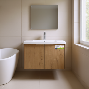Mueble de Baño Imo Kd de 30 Pulgadas, Imitación Roble, Cierre Suave, con Lavabo de Cerámica, para Baños Pequeños, Diseño Moderno - Product Image 2