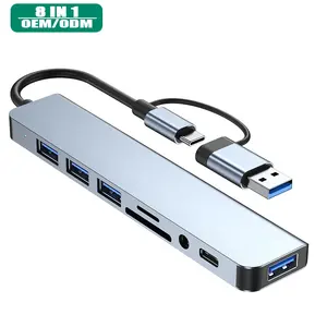 En uygun maliyetli 8 IN 1 veri USB C yerleştirme istasyonu USB MacBook için Hub hava Dell Lenovo alüminyum DockingStation