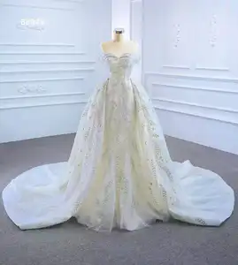 Mode Meerjungfrau mit abnehmbaren Zug Champagner ärmellosen Luxus Brautkleid echtes Bild