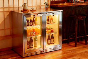 Machine à boissons froides NE-200CS-P à double porte, en acier inoxydable, avec compresseur intégré, refroidissement par air, affichage numérique et barre arrière. - Product Image 5