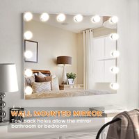 Miroir de bureau argenté Décor Miroir de maquillage LED avec 15 gradateurs tactiles Ampoule LED Miroir éclairé Coiffeuse