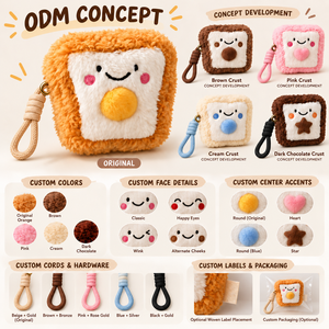 Llavero de peluche personalizado con forma de comida: Huevo frito y tostada, suave y relleno, colgante para bolso, OEM ODM, juguete de peluche <span class=keywords><strong>Kawaii</strong></span>, venta al por mayor para marcas y compradores de regalos - Product Image 4