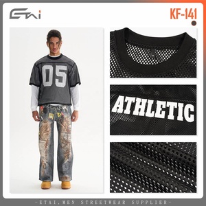 เสื้อยืดผ้าตาข่ายสำหรับผู้ชายเสื้อยืดพิมพ์ลายตัวอักษรเสื้อยืดสตรีทแบบกำหนดเองแฟชั่นใหม่ - Product Image 3