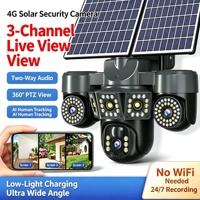 Caméra PTZ solaire 4G basse consommation avec double panneau solaire, 4 objectifs, multi-écrans, zoom 50X, suivi humain IA, caméra extérieure