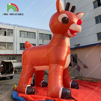 Cerf géant gonflable à nez rouge, dessin animé, décoration de cour extérieure, Arty, evénement publicitaire, décoration de noël