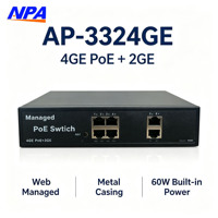 Switch PoE Gestionado por Web con Puerto de Enlace Ascendente 2GE y 4GE Gigabit, 60W, Switch Ethernet Gestionado Integrado para Cámaras IP CCTV, Punto de Acceso WiFi 3324GE