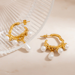 Boucles d'oreilles pendantes en forme de goutte d'eau en acier inoxydable plaqué or 18 carats pour usage quotidien - Product Image 3