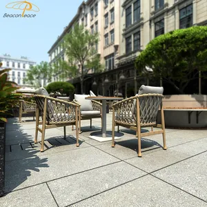 Furnitur teras luar ruangan Modern obral, Meja tali meja makan kafe Hotel pantai logam tahan lama
