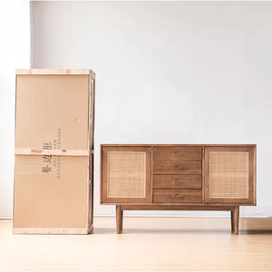 Japanese-style multi-functional rattan <b>sideboard</b>, modern minimalist style, double-door, fully assembled chest of drawers made - Product Image 1