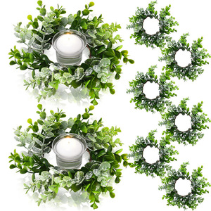 Mini Artificial <strong>Eucalyptus</strong> Wedding <strong>Candle</strong> Rings Fake Lavender Floral Wreath Greenery Boho Garland for Wedding Xmas Table Decor - Product Image 5