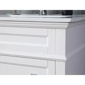 Meja rias kamar mandi berdiri lantai Unit kecil putih gaya klasik Modern dengan satu buah baskom keramik kabinet 24 inci untuk kamar mandi - Product Image 6