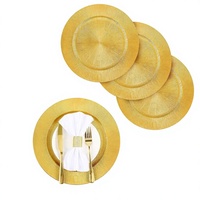 Assiette de Présentation Rétro Rayée en Plastique Écologique Dorée pour Hôtels, Banquets et Mariages