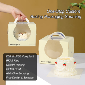 Caja para Pastel <span class=keywords><strong>de</strong></span> Papel Color Marfil <span class=keywords><strong>de</strong></span> 6 <span class=keywords><strong>y</strong></span> 8 Pulgadas con Ventana Redonda Grande <span class=keywords><strong>y</strong></span> Asa, Caja para Pastel <span class=keywords><strong>de</strong></span> Mousse Entremet, Impresión <span class=keywords><strong>de</strong></span> Marca Personalizada - Product Image 1