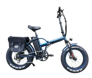 20英寸胖轮胎电动自行车，带蓝色框架可折叠下管锂电池3.5英寸大液晶显示屏盘式制动系统