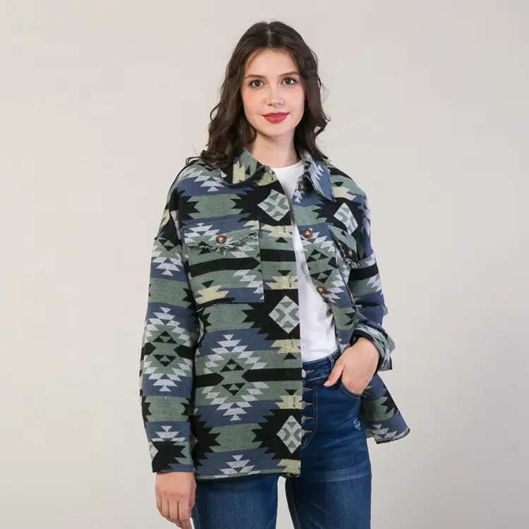 도매 여성 국가 서양 의류 아즈텍 프린트 프린지 빈티지 맞춤형 재킷 여성용