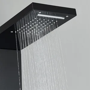 Vente en gros Ensemble de robinets de douche à lumière LED noire Système de douche de massage SPA pour salle de bains Panneau de douche cascade pluie