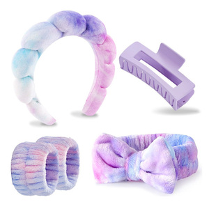 Ensemble de bandeaux et bracelets de lavage facial avec pinces, emballage personnalisé, marque privée pour femmes, soins de la peau, maquillage, SPA, lavage du visage - Product Image 1