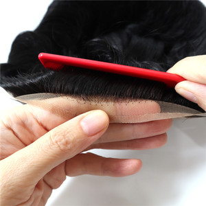 Perruque noire naturelle Fine indétectable, module de cheveux, pour hommes, toupet avec dentelle frontale - Product Image 5