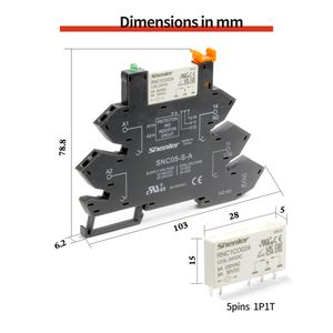 Relais intermédiaires à interface générale Shenler RNC1CO012+SNC05-E-A Slim, alimentation 12 V, bobine Allen Bradley RH4B-U 220 VAC - Product Image 3