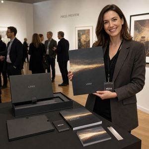 Kit de Dossier de Presse Personnalisé pour Exposition Muséale avec Livret, Badge, Cartes Postales, Marque-page et Étui - Product Image 3