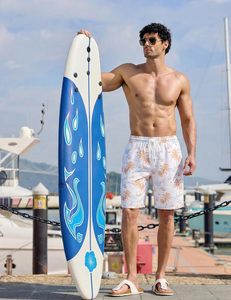 Shorts de plage hawaïens tropicaux pour hommes 100% polyester, taille élastique avec cordon de serrage, légers, décontractés, avec poches, UPF50+, séchage rapide - Product Image 3
