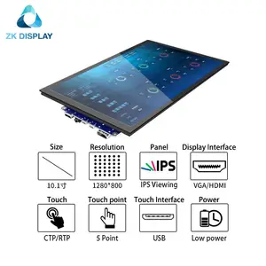 Monitor sentuh raspberry pi 10 inci, monitor lcd layar sentuh kapasitif 1280*800 Panel Ips untuk Raspberry Pi 3/4 Model B