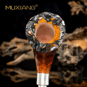 Muxiang Briar Wood Pipe Free Type With Silver Rings Tobacco Smoking Accessory - Product Image 2