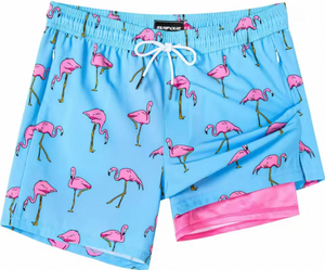 DLK Bañador para hombre con estampado de palmeras rojas, de secado rápido, cintura elástica, pantalones cortos de playa de poliéster tejido - Product Image 4
