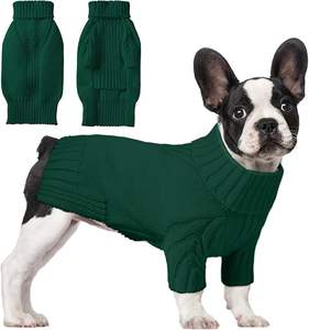 Sweter Turtleneck hijau tua baju hewan peliharaan rajut kabel hangat untuk pakaian anjing bergaya keturunan kecil - Product Image 1