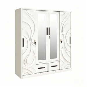 <span class=keywords><strong>Armadio</strong></span> in Vetro <span class=keywords><strong>con</strong></span> 4 Ante, Design Moderno in Metallo, Guardaroba in Acciaio per Vestiti, Lemari Pakaian - Product Image 1