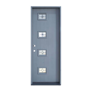 Onda FRP GRP Porte d'entrée composite à grain <span class=keywords><strong>de</strong></span> bois peint en gris avec quatre panneaux <span class=keywords><strong>de</strong></span> verre et cadre - Product Image 1