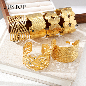 กำไลข้อมือสแตนเลสชุบทอง JUSTOP ดีไซน์ทันสมัยสไตล์โบฮีเมียน ลายพืช สำหรับผู้หญิง เหมาะสำหรับวันครบรอบ - Product Image 2