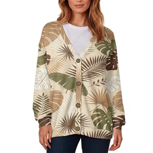 Cardigan en fausse laine à col en V et manches longues, imprimé sur toute la surface, style ethnique polynésien, pour femme - Product Image 2